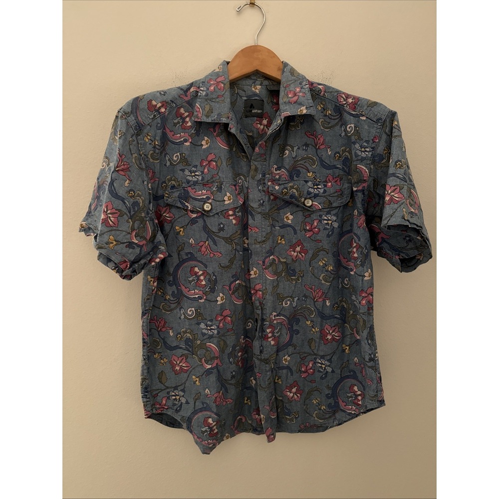 Vintage‎ Lizwear Floral Button Down Shirt Size Small Bohemian Cottage Core Blue
